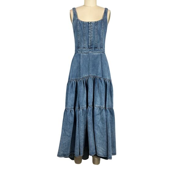 Alice + Olivia Denim Liana Vintage Blue Diana Midi Dress Size 4 - Picture 2 of 6